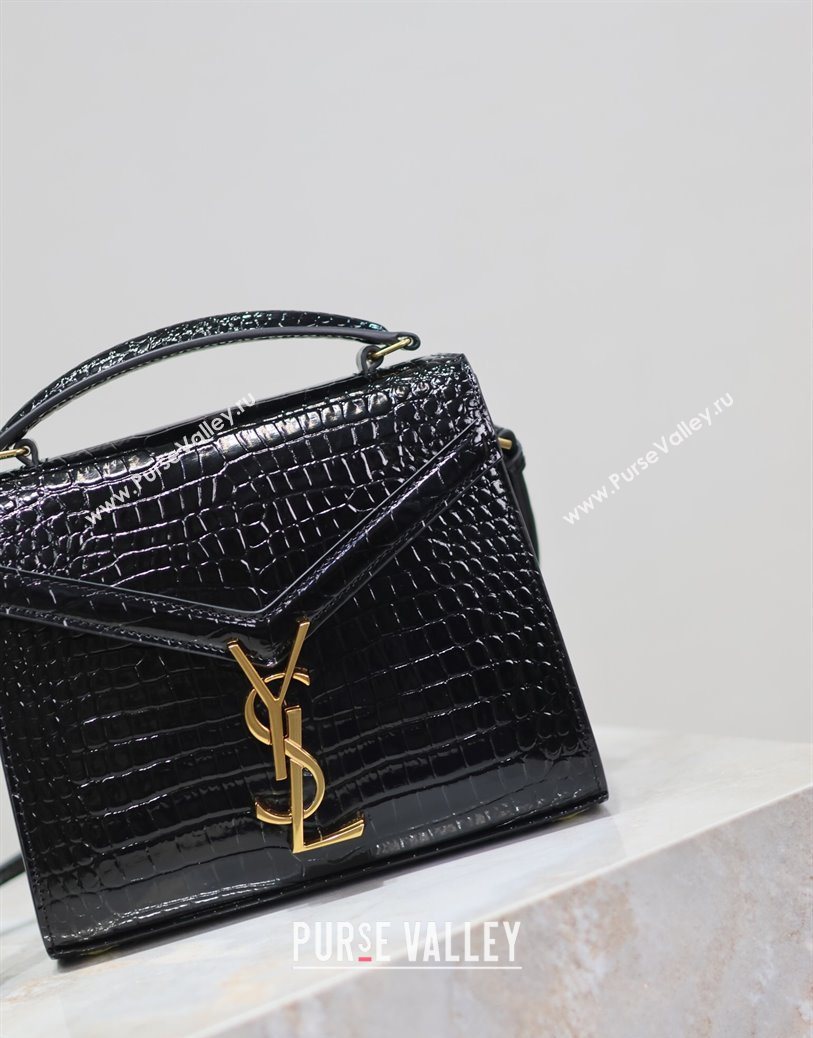 Saint Laurent Cassandre Mini Bag in Crocodile Embossed Leather Black 2025 602716 (YY-250801089)