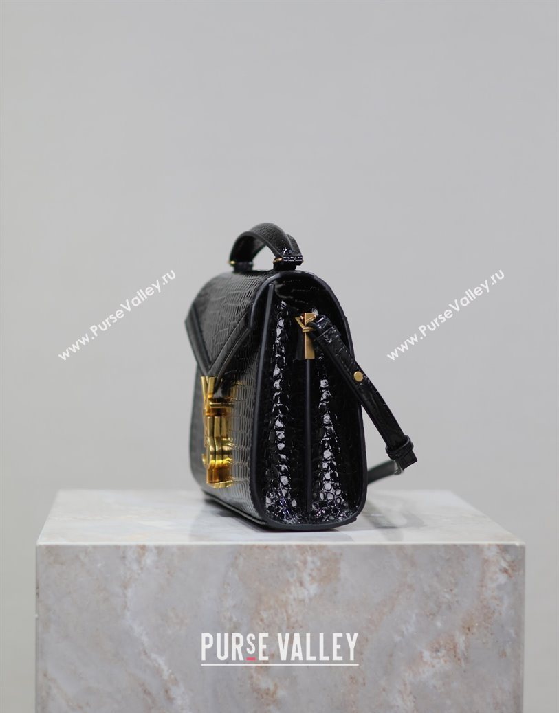 Saint Laurent Cassandre Mini Bag in Crocodile Embossed Leather Black 2025 602716 (YY-250801089)