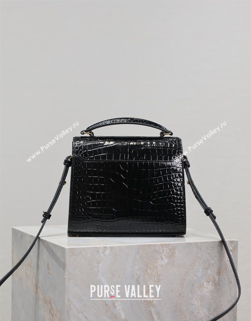 Saint Laurent Cassandre Mini Bag in Crocodile Embossed Leather Black 2025 602716 (YY-250801089)