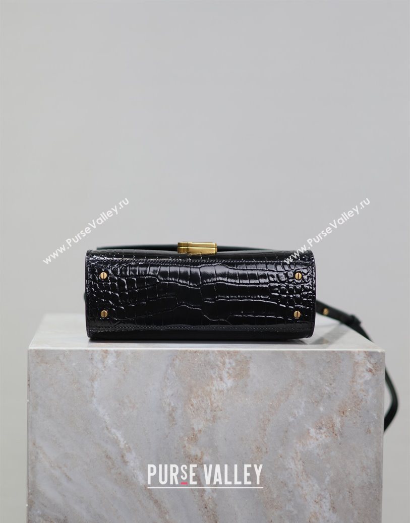 Saint Laurent Cassandre Mini Bag in Crocodile Embossed Leather Black 2025 602716 (YY-250801089)