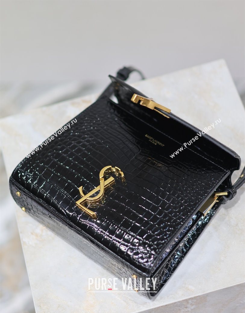 Saint Laurent Cassandre Mini Bag in Crocodile Embossed Leather Black 2025 602716 (YY-250801089)