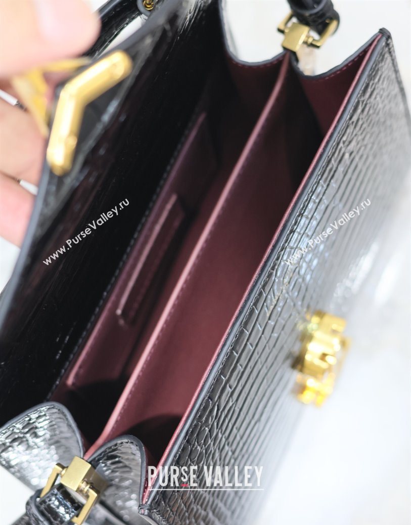 Saint Laurent Cassandre Mini Bag in Crocodile Embossed Leather Black 2025 602716 (YY-250801089)