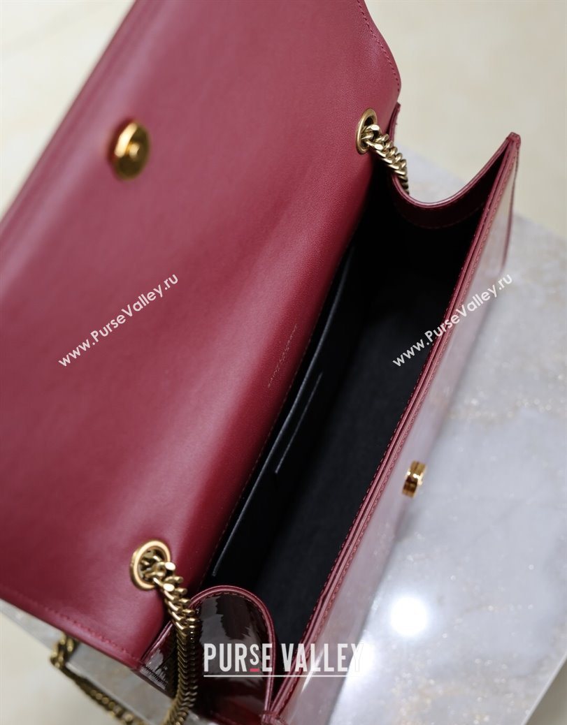 Saint Laurent Kate Medium Chain Bag in Patent Leather 364021 Dark Burgundy 2025 (YY-250801112)