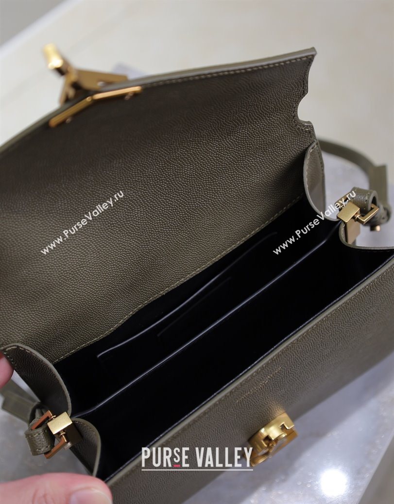 Saint Laurent Cassandre Mini Bag in Grained Leather Olive Green 2025 602716 (YY-250801094)