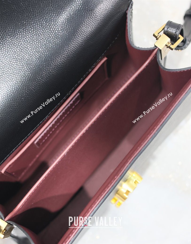 Saint Laurent Cassandre Mini Bag in Grained Leather Black 2025 602716 (YY-250801095)