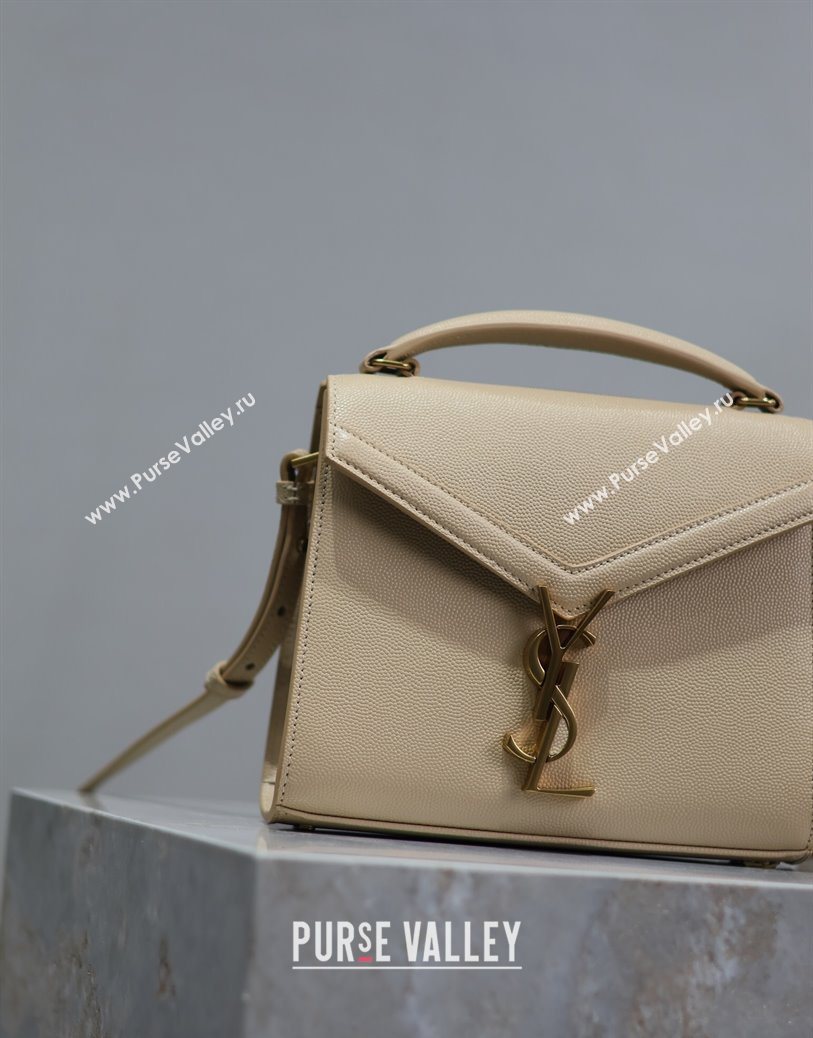 Saint Laurent Cassandre Mini Bag in Grained Leather Apricot 2025 602716 (YY-250801096)