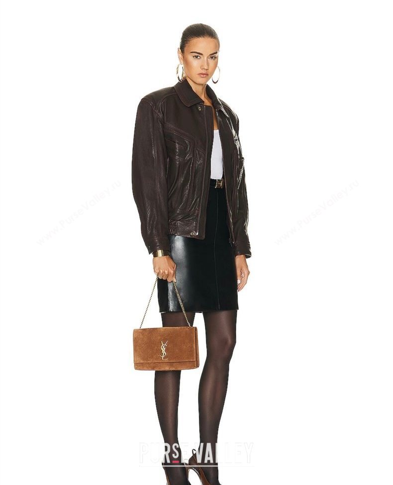 Saint Laurent Kate Medium Chain Bag in Suede 364021 Clay Yellow 2025 (YY-250801113)