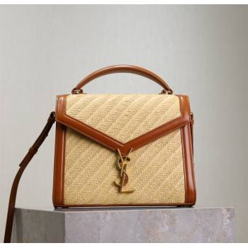 Saint Laurent Cassandra Top Handle Medium Bag in Straw-Like and Leather 578000 Brown 2025 (YY-250801106)
