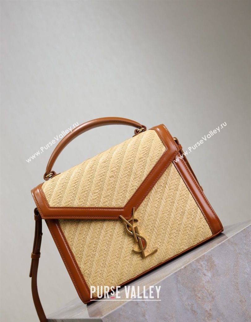 Saint Laurent Cassandra Top Handle Medium Bag in Straw-Like and Leather 578000 Brown 2025 (YY-250801106)