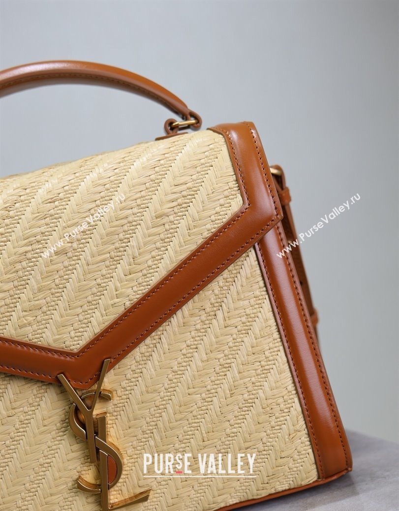 Saint Laurent Cassandra Top Handle Medium Bag in Straw-Like and Leather 578000 Brown 2025 (YY-250801106)