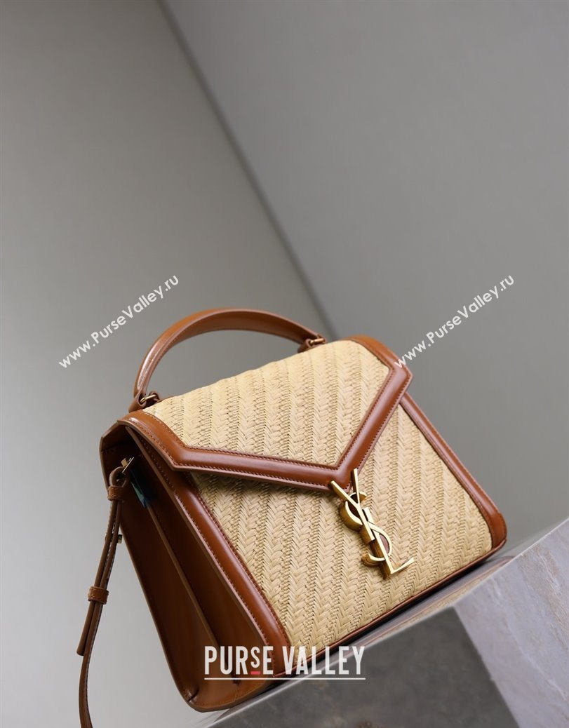 Saint Laurent Cassandra Top Handle Medium Bag in Straw-Like and Leather 578000 Brown 2025 (YY-250801106)