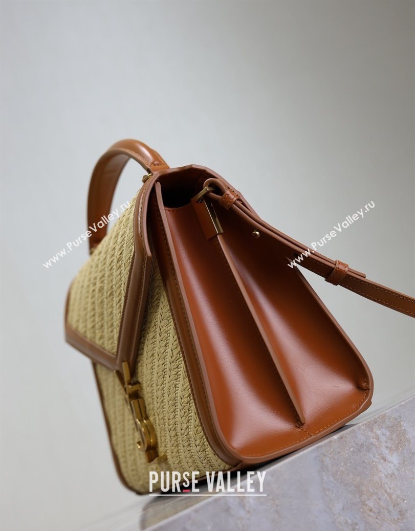 Saint Laurent Cassandra Top Handle Medium Bag in Straw-Like and Leather 578000 Brown 2025 (YY-250801106)