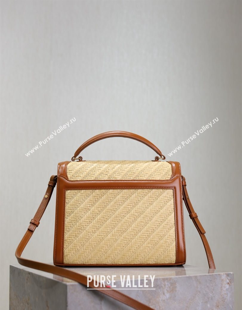 Saint Laurent Cassandra Top Handle Medium Bag in Straw-Like and Leather 578000 Brown 2025 (YY-250801106)