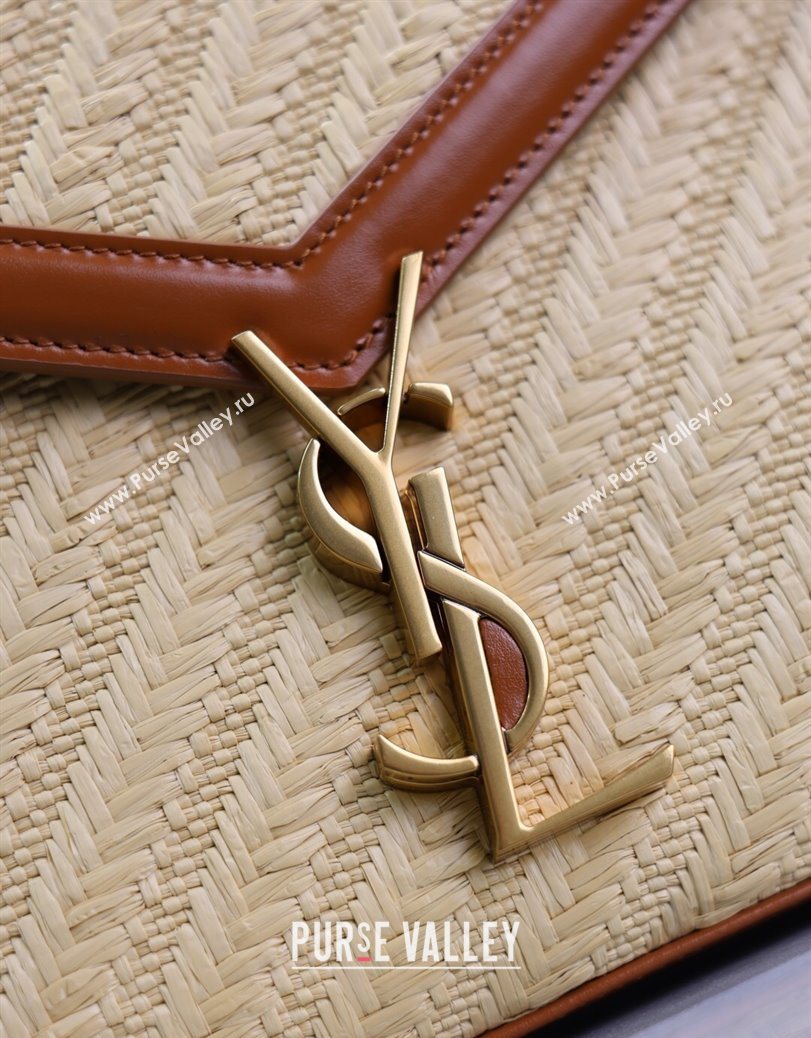 Saint Laurent Cassandra Top Handle Medium Bag in Straw-Like and Leather 578000 Brown 2025 (YY-250801106)