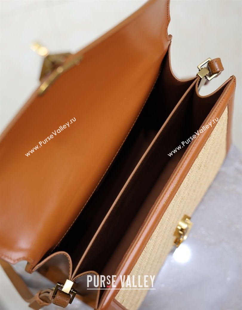 Saint Laurent Cassandra Top Handle Medium Bag in Straw-Like and Leather 578000 Brown 2025 (YY-250801106)
