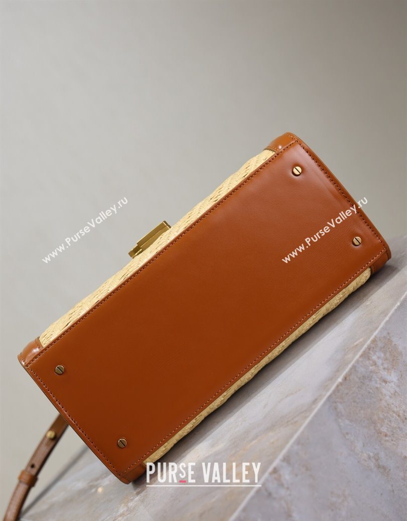 Saint Laurent Cassandra Top Handle Medium Bag in Straw-Like and Leather 578000 Brown 2025 (YY-250801106)