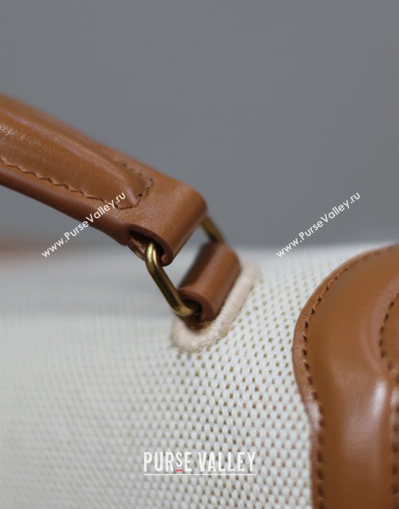 Saint Laurent Cassandra Top Handle Medium Bag in Cotton Linen and Leather 578000 Brown 2025 (YY-250801105)