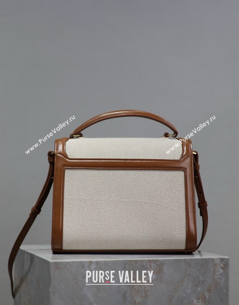 Saint Laurent Cassandra Top Handle Medium Bag in Cotton Linen and Leather 578000 Brown 2025 (YY-250801105)