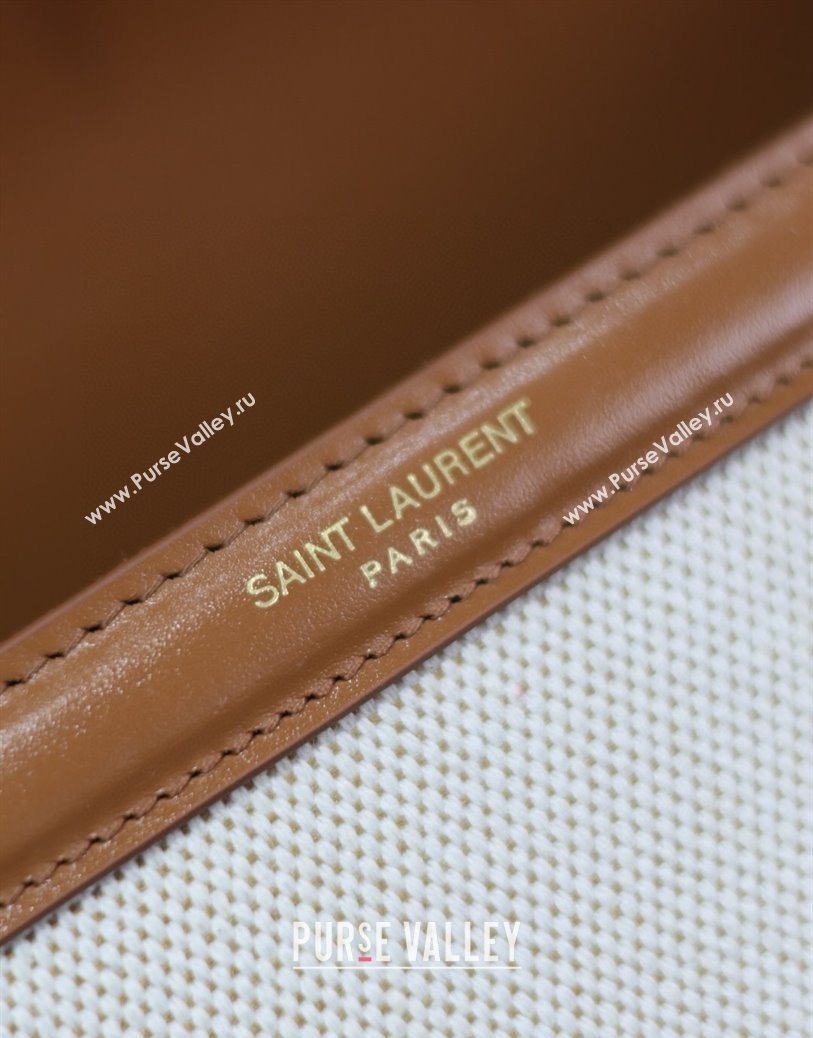 Saint Laurent Cassandra Top Handle Medium Bag in Cotton Linen and Leather 578000 Brown 2025 (YY-250801105)