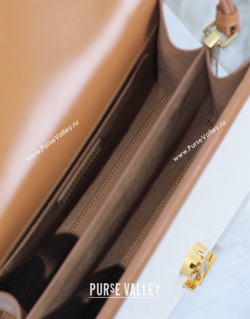 Saint Laurent Cassandra Top Handle Medium Bag in Cotton Linen and Leather 578000 Brown 2025 (YY-250801105)