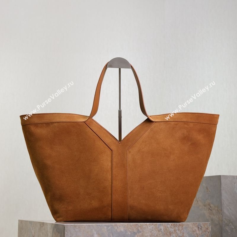 Saint Laurent Y Tote Bag in Suede Brown2 2025 817602 (YY-250802024)