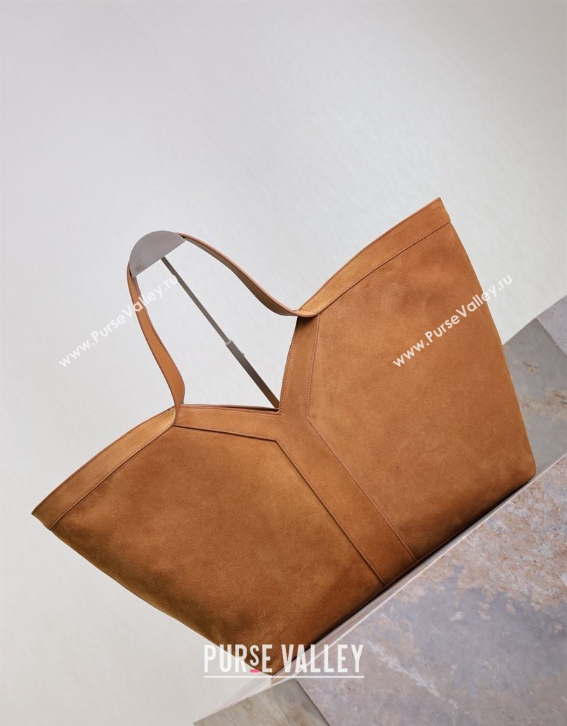 Saint Laurent Y Tote Bag in Suede Brown2 2025 817602 (YY-250802024)