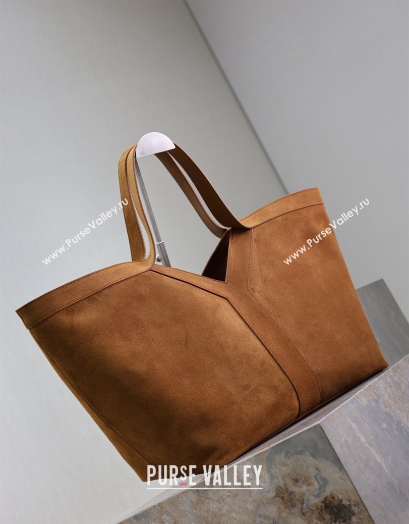 Saint Laurent Y Tote Bag in Suede Brown2 2025 817602 (YY-250802024)