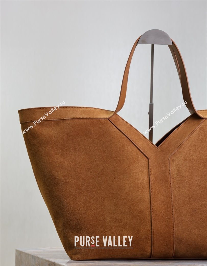 Saint Laurent Y Tote Bag in Suede Brown2 2025 817602 (YY-250802024)