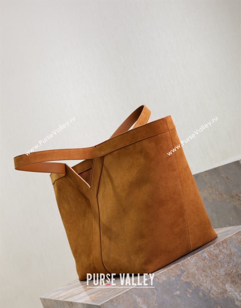 Saint Laurent Y Tote Bag in Suede Brown2 2025 817602 (YY-250802024)