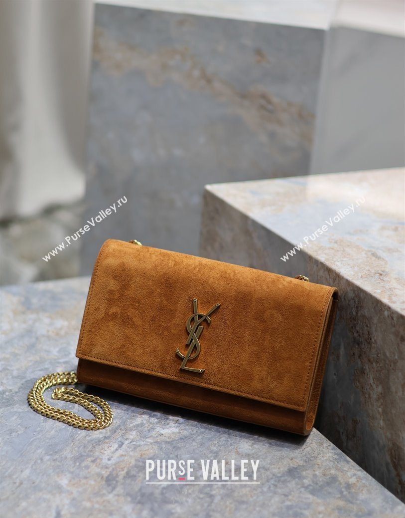 Saint Laurent Kate Medium Chain Bag in Suede 364021 Clay Yellow 2025 (YY-250801113)