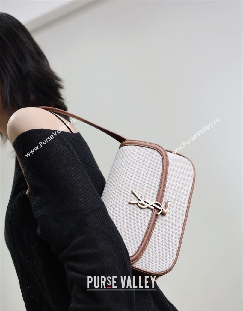 Saint Laurent Solferino Medium Bag in Cotton Linen and Leather Brown 2025 8323300 (YY-250801051)