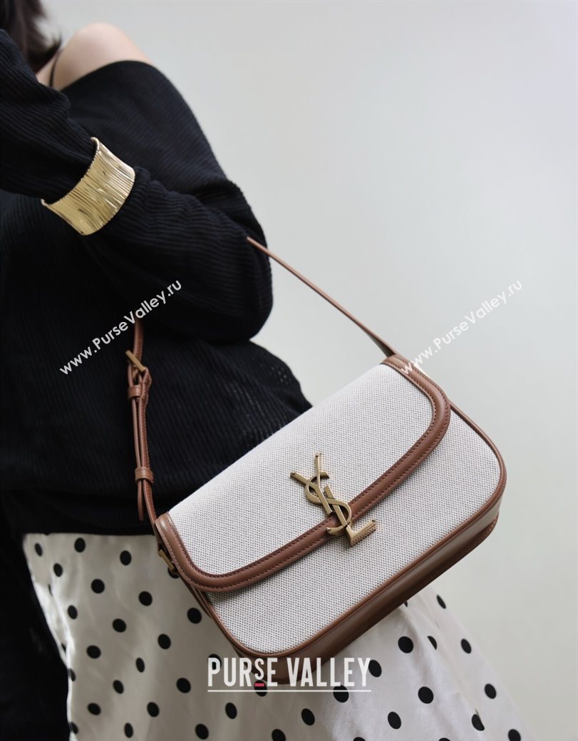 Saint Laurent Solferino Medium Bag in Cotton Linen and Leather Brown 2025 8323300 (YY-250801051)