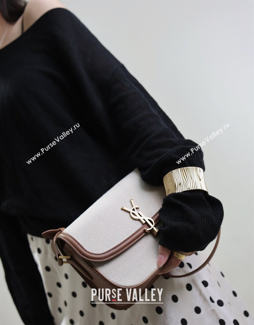 Saint Laurent Solferino Medium Bag in Cotton Linen and Leather Brown 2025 8323300 (YY-250801051)