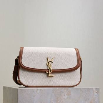 Saint Laurent Solferino Medium Bag in Cotton Linen and Leather Brown 2025 8323300 (YY-250801051)