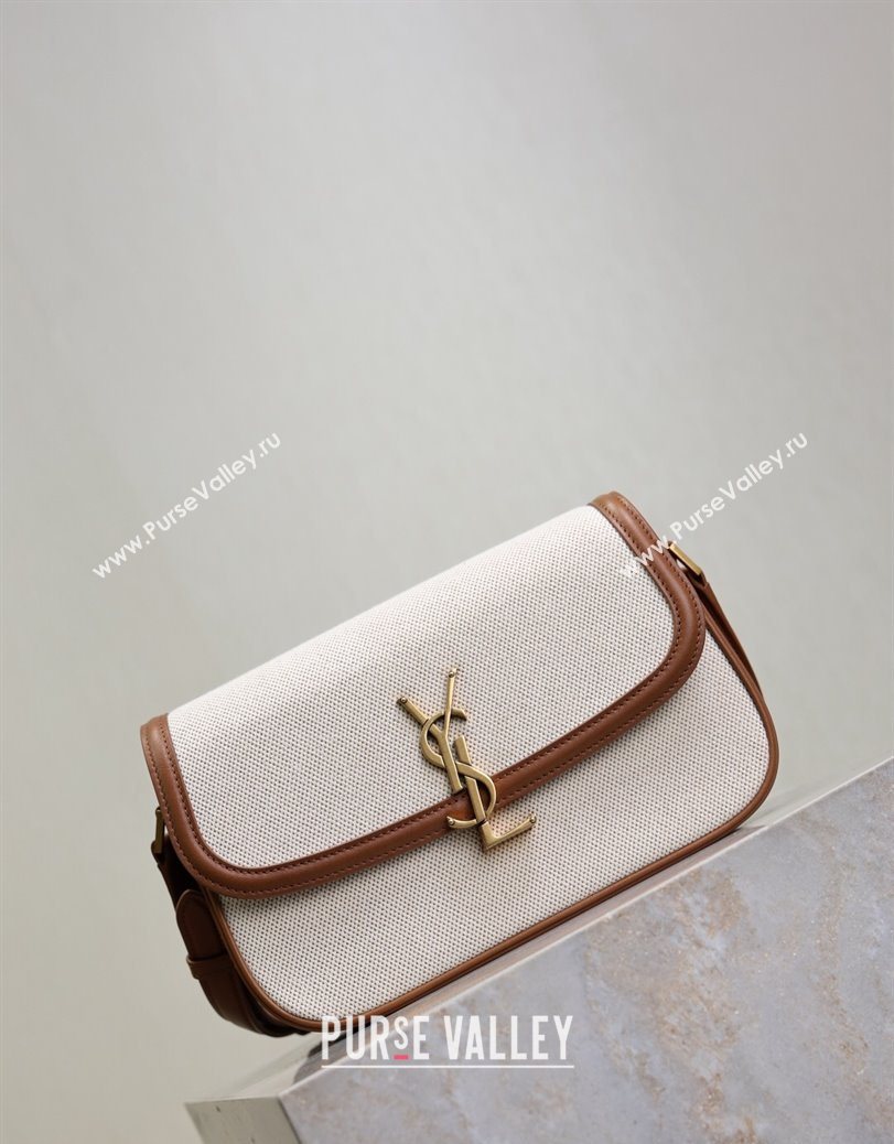Saint Laurent Solferino Medium Bag in Cotton Linen and Leather Brown 2025 8323300 (YY-250801051)