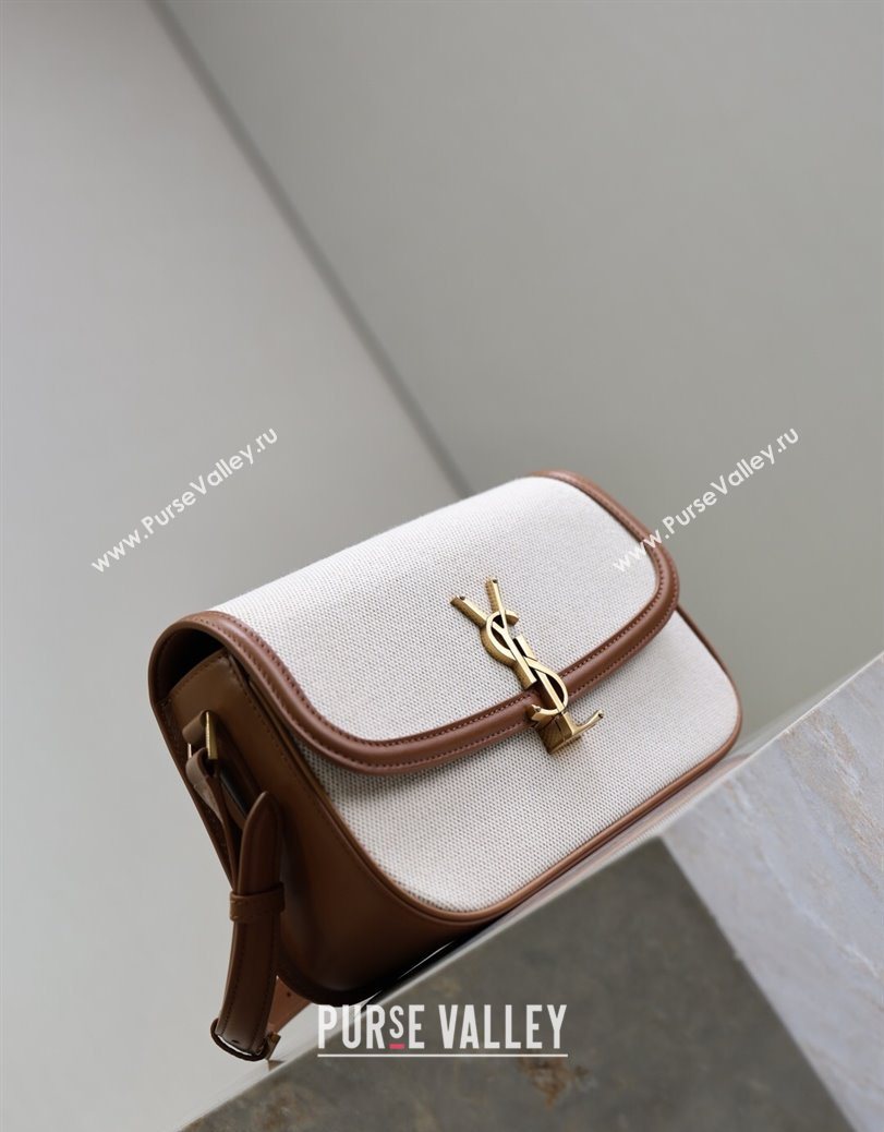 Saint Laurent Solferino Medium Bag in Cotton Linen and Leather Brown 2025 8323300 (YY-250801051)