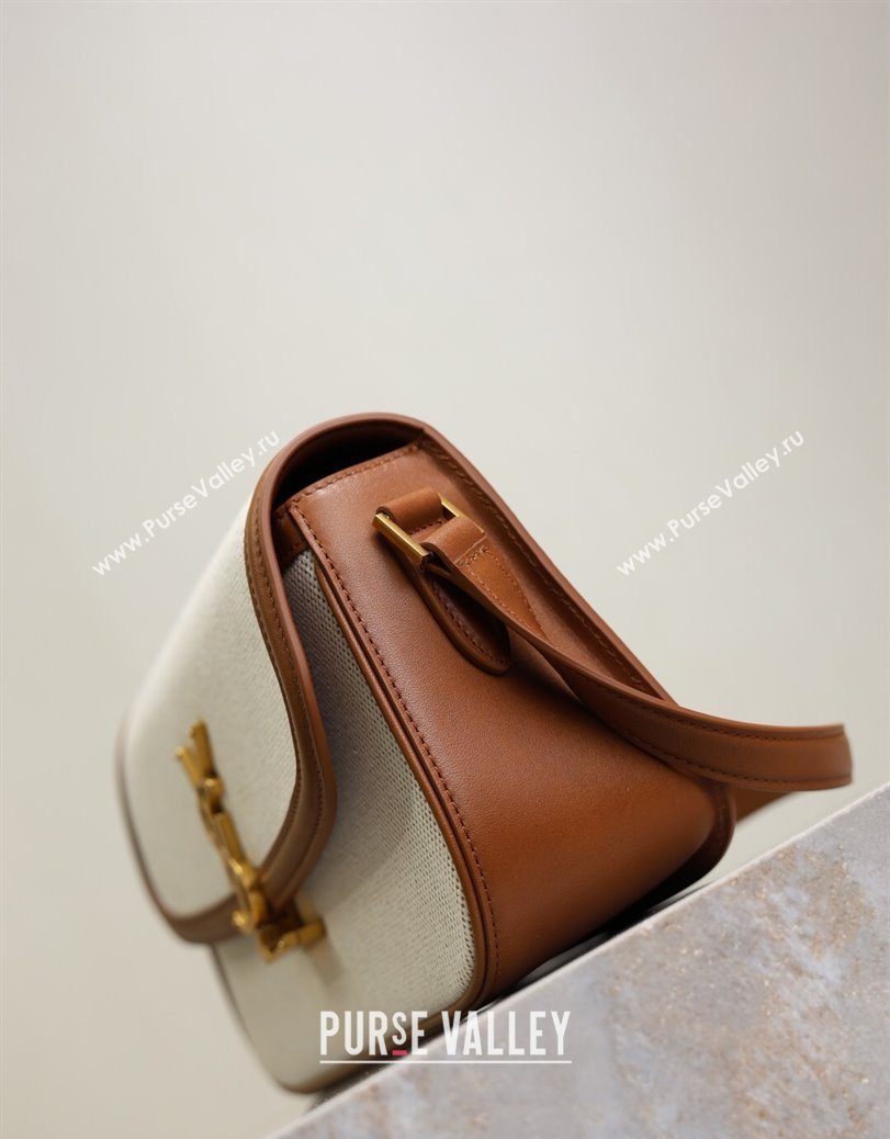 Saint Laurent Solferino Medium Bag in Cotton Linen and Leather Brown 2025 8323300 (YY-250801051)