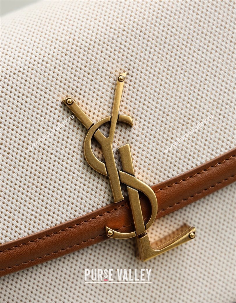 Saint Laurent Solferino Medium Bag in Cotton Linen and Leather Brown 2025 8323300 (YY-250801051)