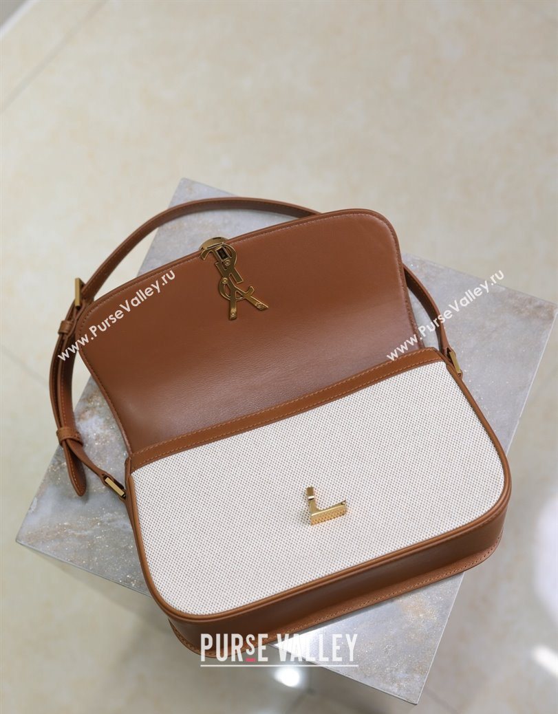 Saint Laurent Solferino Medium Bag in Cotton Linen and Leather Brown 2025 8323300 (YY-250801051)