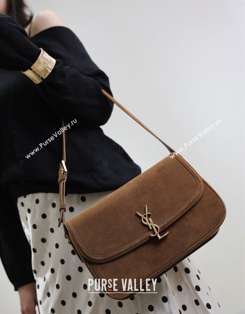 Saint Laurent Solferino Large Bag in Suede Cognac Brown 2025 832332 (YY-250801057)