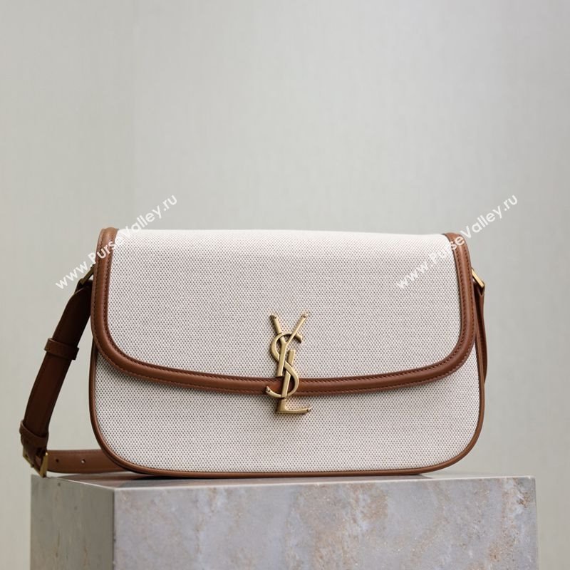 Saint Laurent Solferino Large Bag in Cotton Linen and Leather Brown 2025 832332 (YY-250801056)