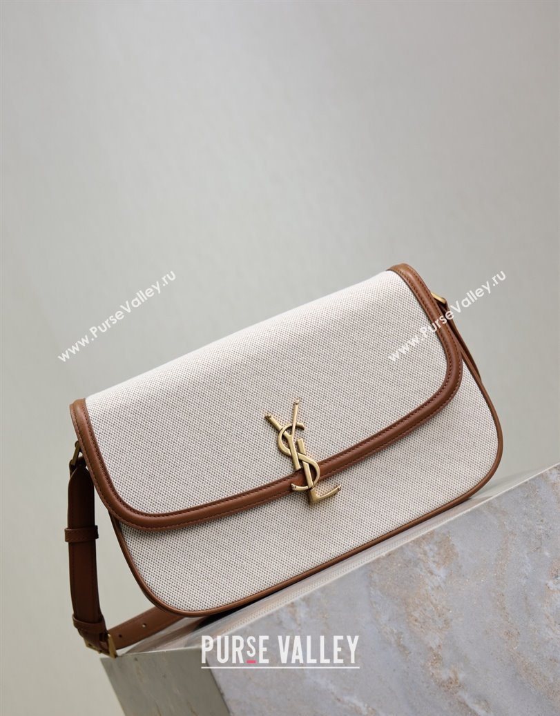 Saint Laurent Solferino Large Bag in Cotton Linen and Leather Brown 2025 832332 (YY-250801056)