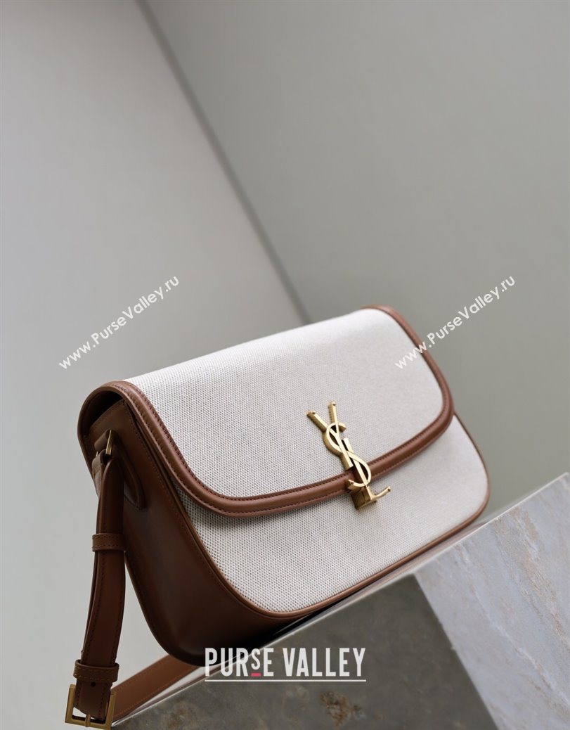 Saint Laurent Solferino Large Bag in Cotton Linen and Leather Brown 2025 832332 (YY-250801056)