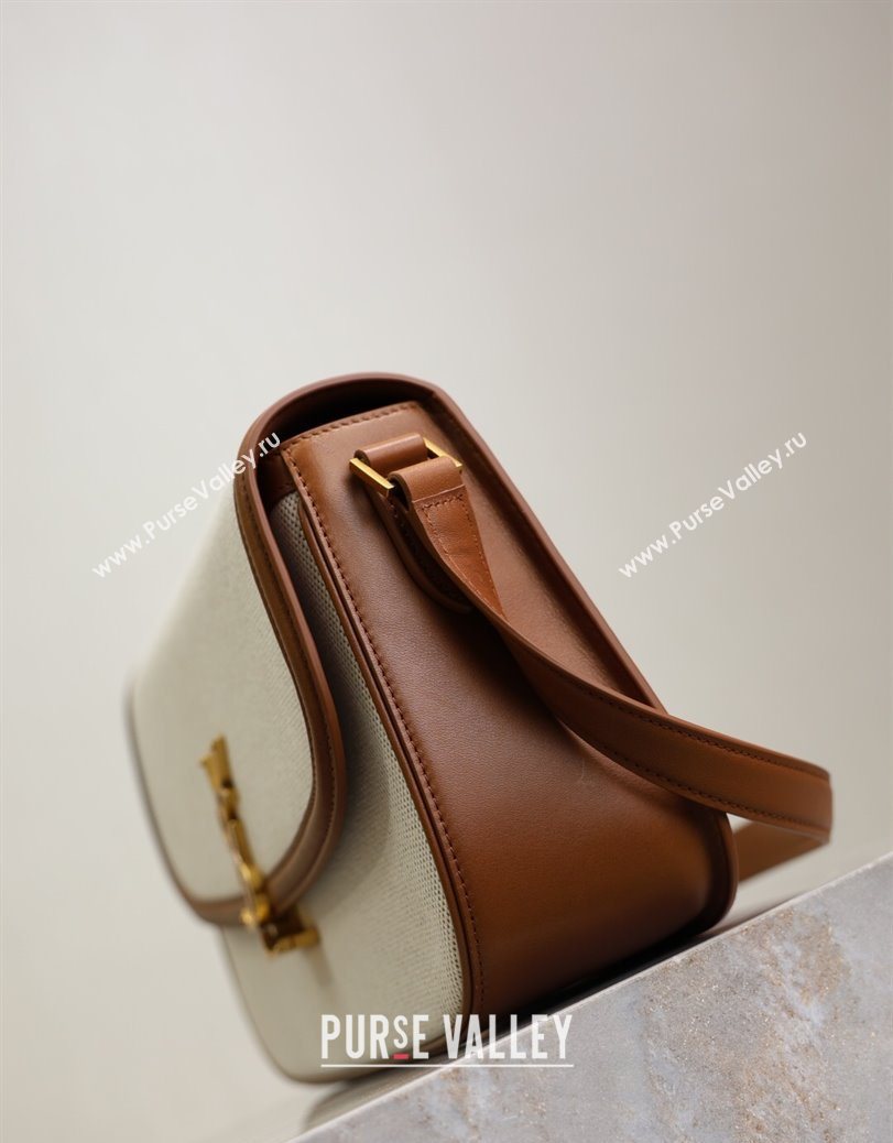 Saint Laurent Solferino Large Bag in Cotton Linen and Leather Brown 2025 832332 (YY-250801056)