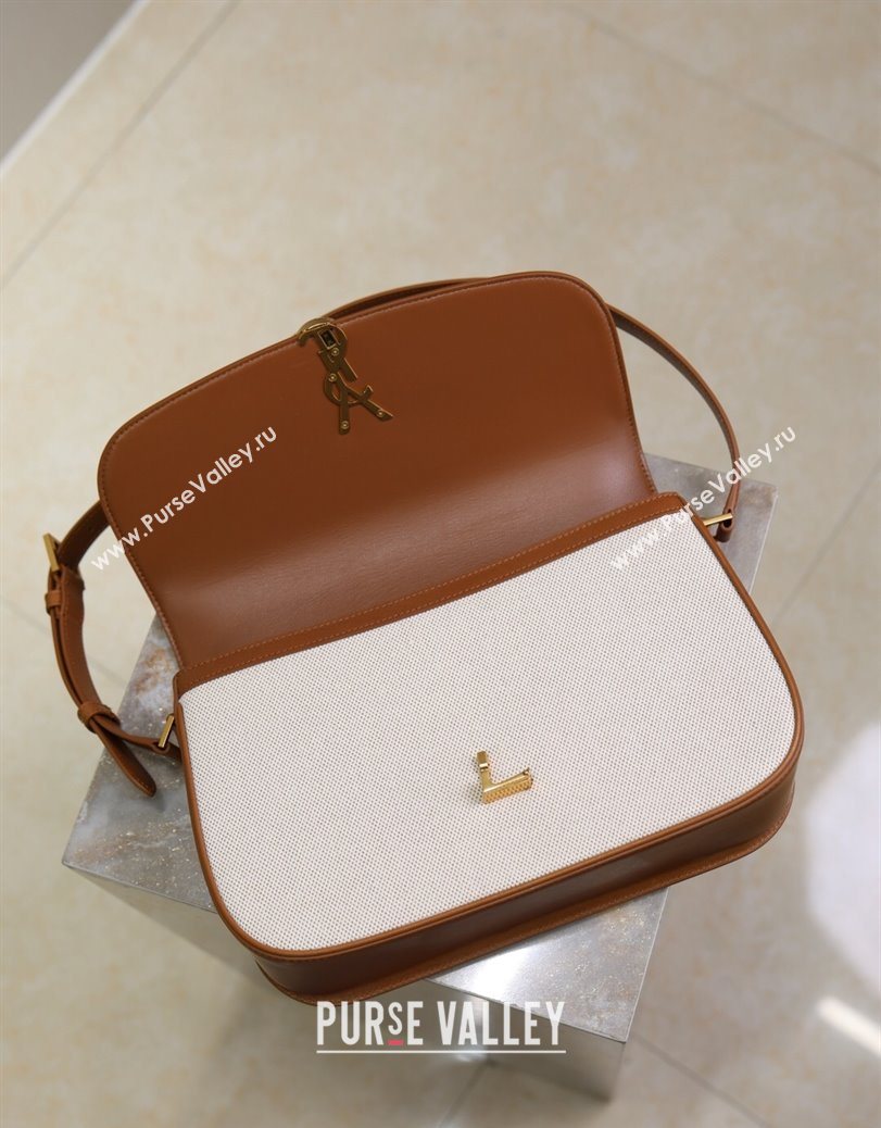 Saint Laurent Solferino Large Bag in Cotton Linen and Leather Brown 2025 832332 (YY-250801056)
