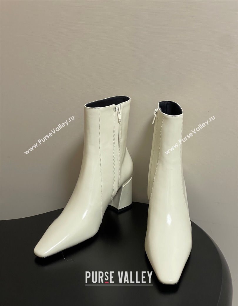 Saint Laurent Rainer Heel Ankle Boots 7.5cm in Shiny Leather White 2025 (MD-251028106)
