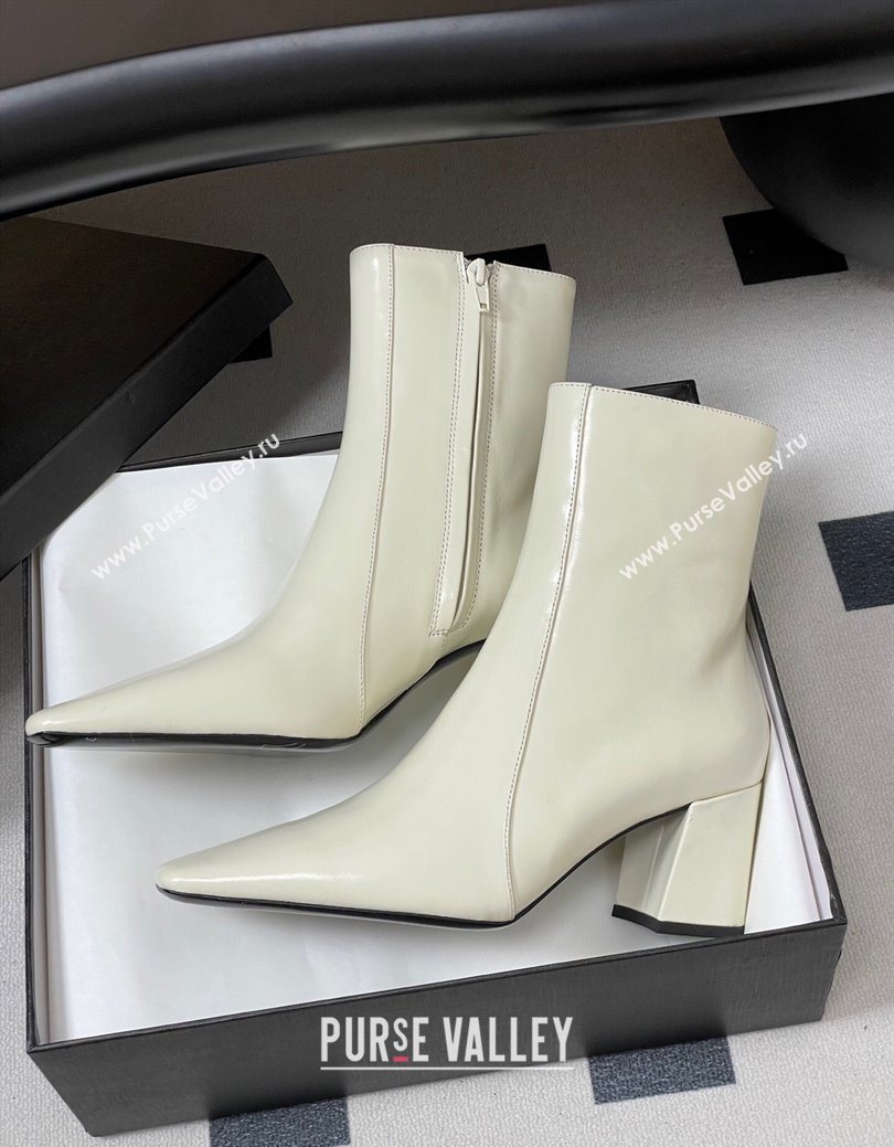 Saint Laurent Rainer Heel Ankle Boots 7.5cm in Shiny Leather White 2025 (MD-251028106)