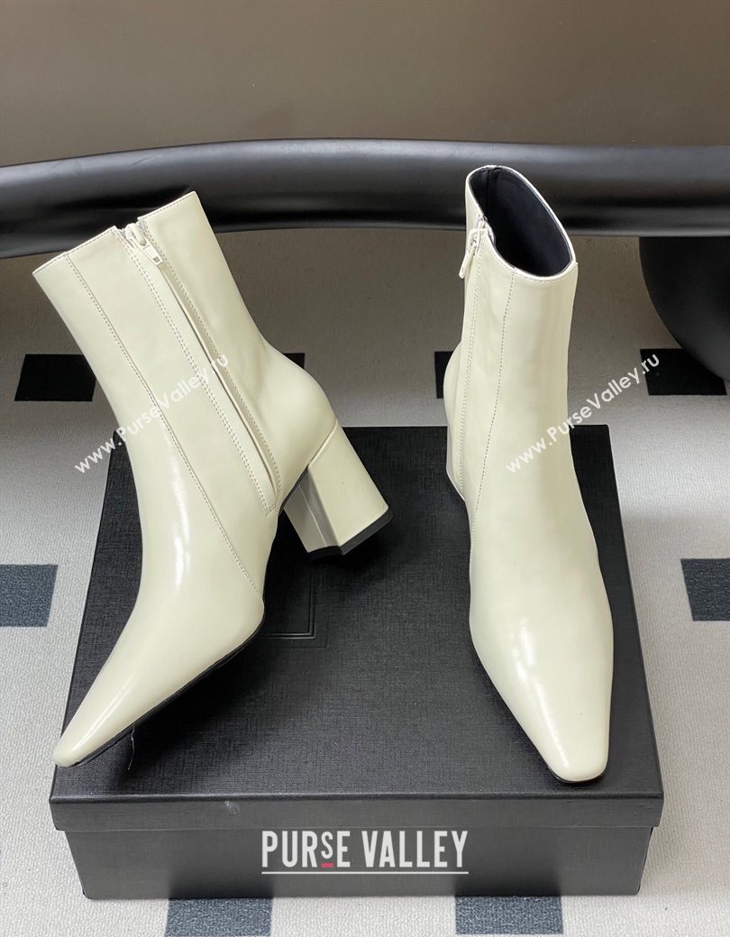 Saint Laurent Rainer Heel Ankle Boots 7.5cm in Shiny Leather White 2025 (MD-251028106)