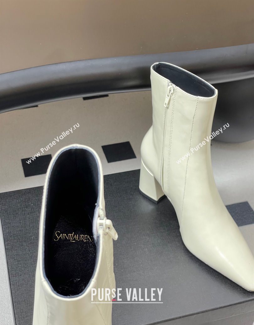 Saint Laurent Rainer Heel Ankle Boots 7.5cm in Shiny Leather White 2025 (MD-251028106)