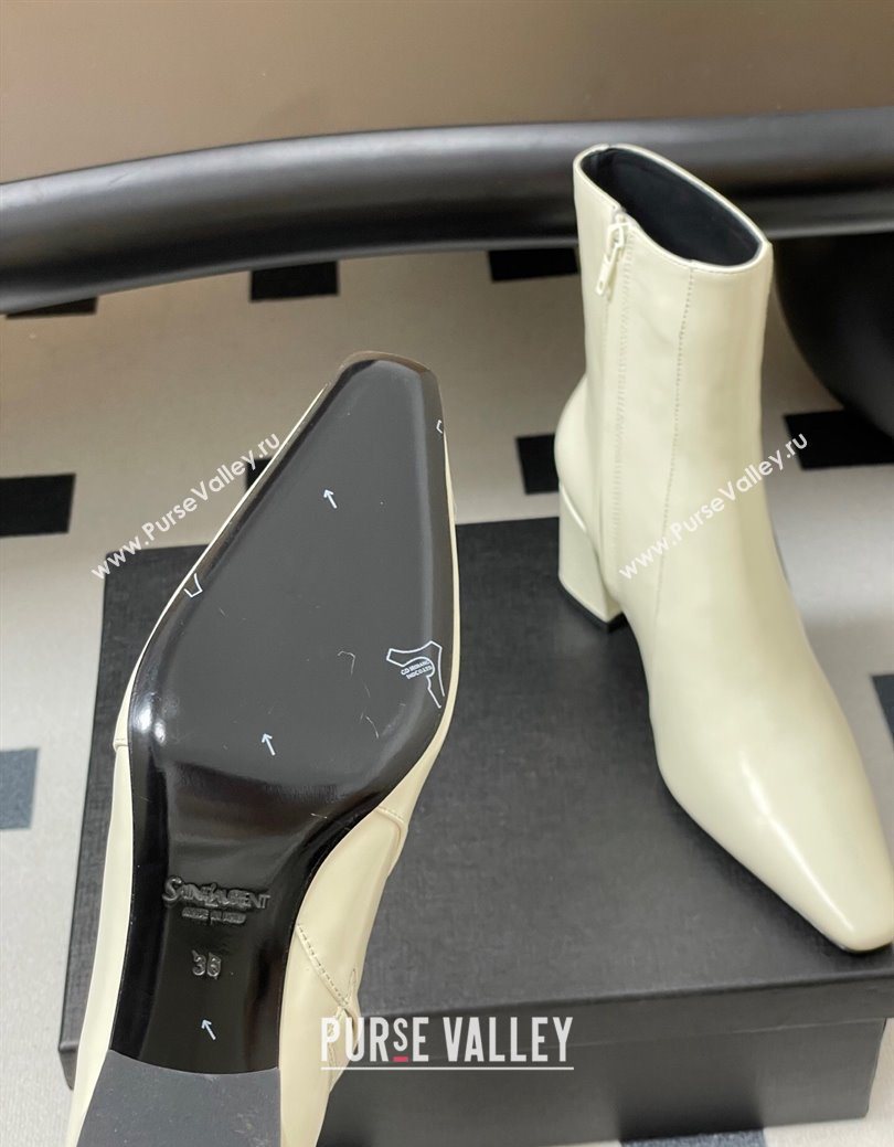 Saint Laurent Rainer Heel Ankle Boots 7.5cm in Shiny Leather White 2025 (MD-251028106)